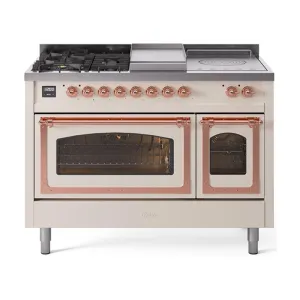 Ilve UN48FSNMPAWP Ilve Un48Fsnmpawp Nostalgie Ii Noblesse 48" Dual Fuel Range (5 Sealed Burners   Griddle   French Top, Natural Gas, Triple Glass Door, Antique White, Copper) Freestanding Ranges freestanding dual fuel range 30 inch