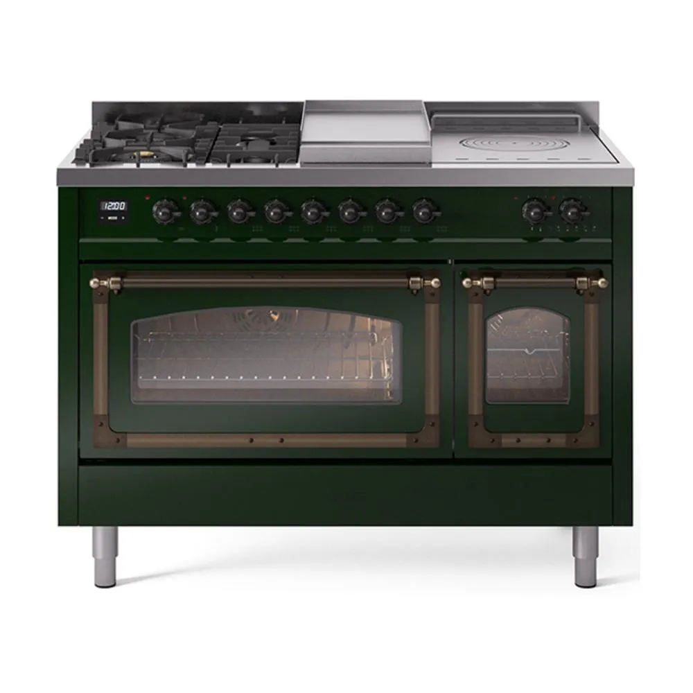 Ilve UN48FSNMPEGBLP Ilve Un48Fsnmpegblp Nostalgie Ii Noblesse 48" Dual Fuel Range (5 Sealed Burners   Griddle   French Top, Liquid Propane, Triple Glass Door, Emerald Green, Burnished) Freestanding Ranges freestanding dual fuel range 30 inch