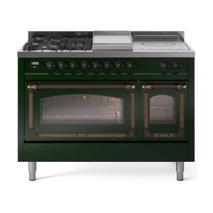 Ilve UN48FSNMPEGBLP Ilve Un48Fsnmpegblp Nostalgie Ii Noblesse 48" Dual Fuel Range (5 Sealed Burners   Griddle   French Top, Liquid Propane, Triple Glass Door, Emerald Green, Burnished) Freestanding Ranges freestanding dual fuel range 30 inch