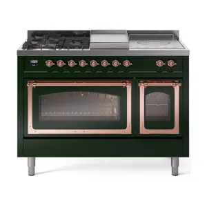 Ilve UN48FSNMPEGP Ilve Un48Fsnmpegp Nostalgie Ii Noblesse 48" Dual Fuel Range (5 Sealed Burners   Griddle   French Top, Natural Gas, Triple Glass Door, Emerald Green, Copper) Freestanding Ranges freestanding dual fuel range 30 inch