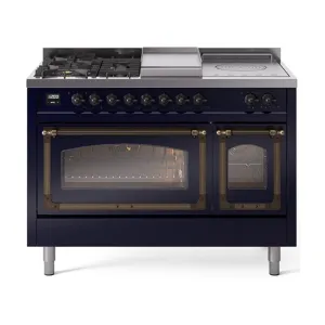 Ilve UN48FSNMPMBB Ilve Un48Fsnmpmbb Nostalgie Ii Noblesse 48" Dual Fuel Range (5 Sealed Burners   Griddle   French Top, Natural Gas, Triple Glass Door, Midnight Blue, Burnished) Freestanding Ranges freestanding dual fuel range 30 inch