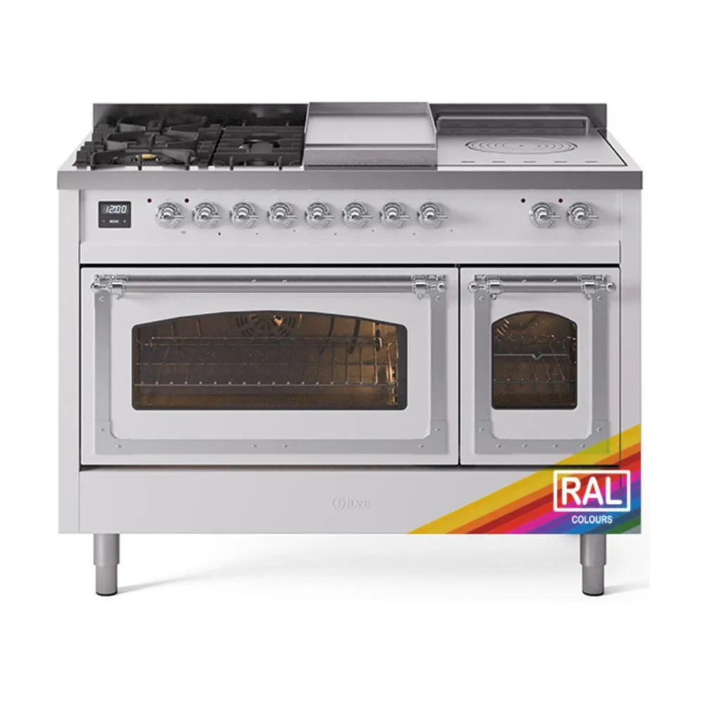 Ilve UN48FSNMPRACLP Ilve Un48Fsnmpraclp Nostalgie Ii Noblesse 48" Dual Fuel Range (5 Sealed Burners   Griddle   French Top, Liquid Propane, Triple Glass Door, Ral, Chrome) Freestanding Ranges freestanding dual fuel range 30 inch