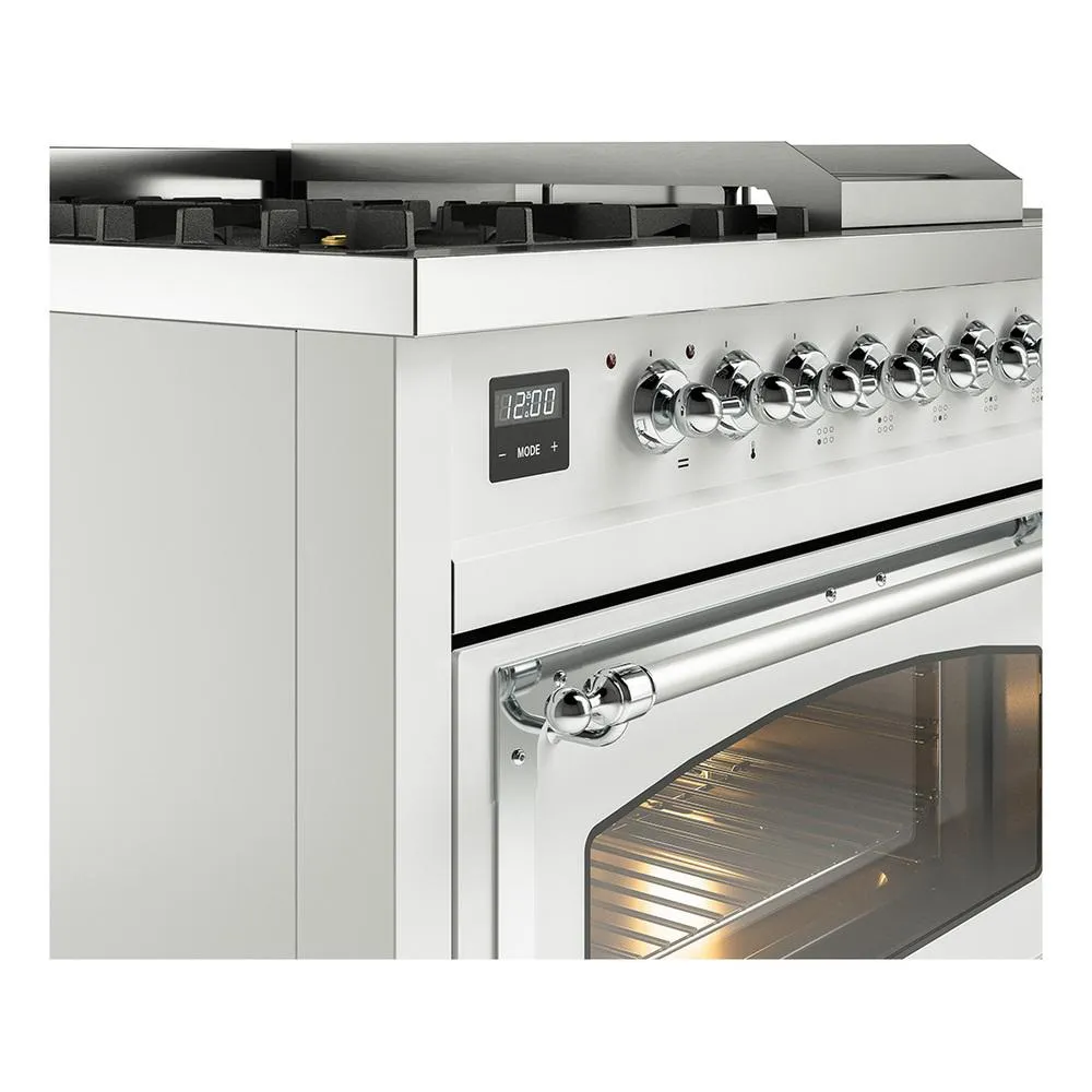Ilve UN48FSNMPRACLP Ilve Un48Fsnmpraclp Nostalgie Ii Noblesse 48" Dual Fuel Range (5 Sealed Burners   Griddle   French Top, Liquid Propane, Triple Glass Door, Ral, Chrome)
