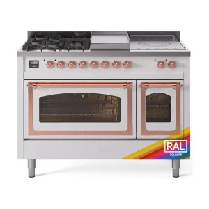 Ilve UN48FSNMPRAPLP Ilve Un48Fsnmpraplp Nostalgie Ii Noblesse 48" Dual Fuel Range (5 Sealed Burners   Griddle   French Top, Liquid Propane, Triple Glass Door, Ral, Copper) Freestanding Ranges freestanding dual fuel range 30 inch