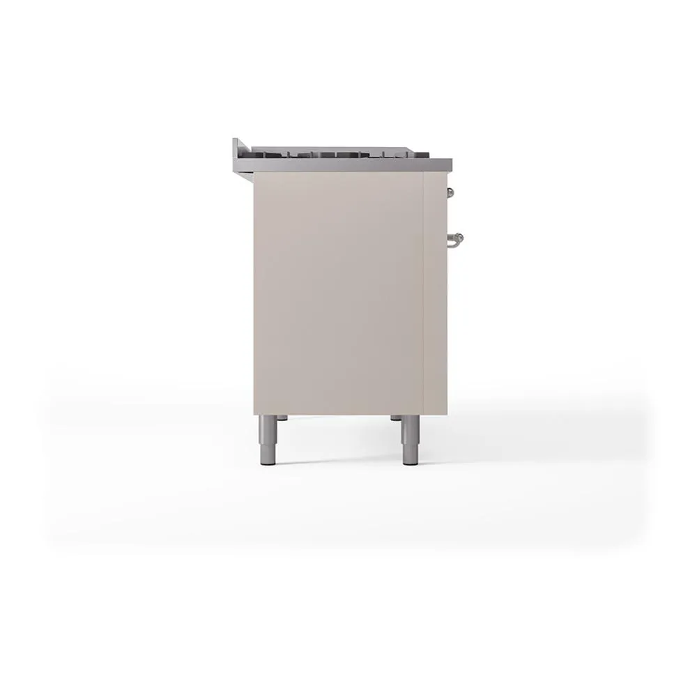 Ilve UN48FSQNMPAWBLP Ilve Un48Fsqnmpawblp Nostalgie Ii Noblesse 48" Dual Fuel Range (5 Sealed Burners   Griddle   French Top, Liquid Propane, Solid Door, Antique White, Burnished)
