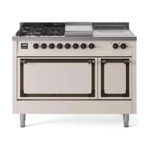 Ilve UN48FSQNMPAWBLP Ilve Un48Fsqnmpawblp Nostalgie Ii Noblesse 48" Dual Fuel Range (5 Sealed Burners   Griddle   French Top, Liquid Propane, Solid Door, Antique White, Burnished) Freestanding Ranges freestanding dual fuel range 30 inch