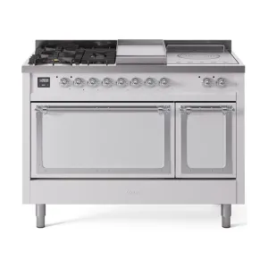 Ilve UN48FSQNMPWHC Ilve Un48Fsqnmpwhc Nostalgie Ii Noblesse 48" Dual Fuel Range (5 Sealed Burners   Griddle   French Top, Natural Gas, Solid Door, White, Chrome) Freestanding Ranges freestanding dual fuel range 30 inch