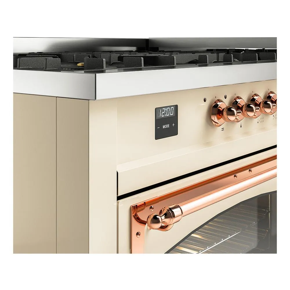 Ilve UN60FNMPAWP Ilve Un60Fnmpawp Nostalgie Ii Noblesse 60" Dual Fuel Range (9 Sealed Burners   Griddle, Natural Gas, Triple Glass Door, Antique White, Copper)