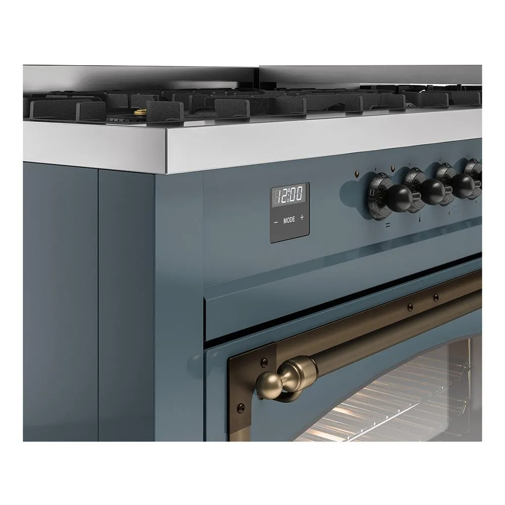Ilve UN60FNMPBGB Ilve Un60Fnmpbgb Nostalgie Ii Noblesse 60" Dual Fuel Range (9 Sealed Burners   Griddle, Natural Gas, Triple Glass Door, Blue Grey, Burnished)