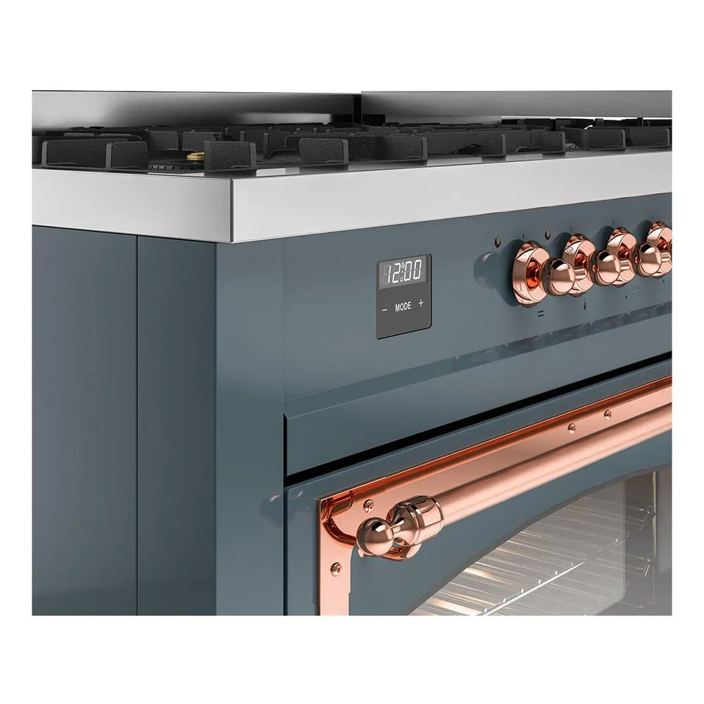 Ilve UN60FNMPBGP Ilve Un60Fnmpbgp Nostalgie Ii Noblesse 60" Dual Fuel Range (9 Sealed Burners   Griddle, Natural Gas, Triple Glass Door, Blue Grey, Copper)