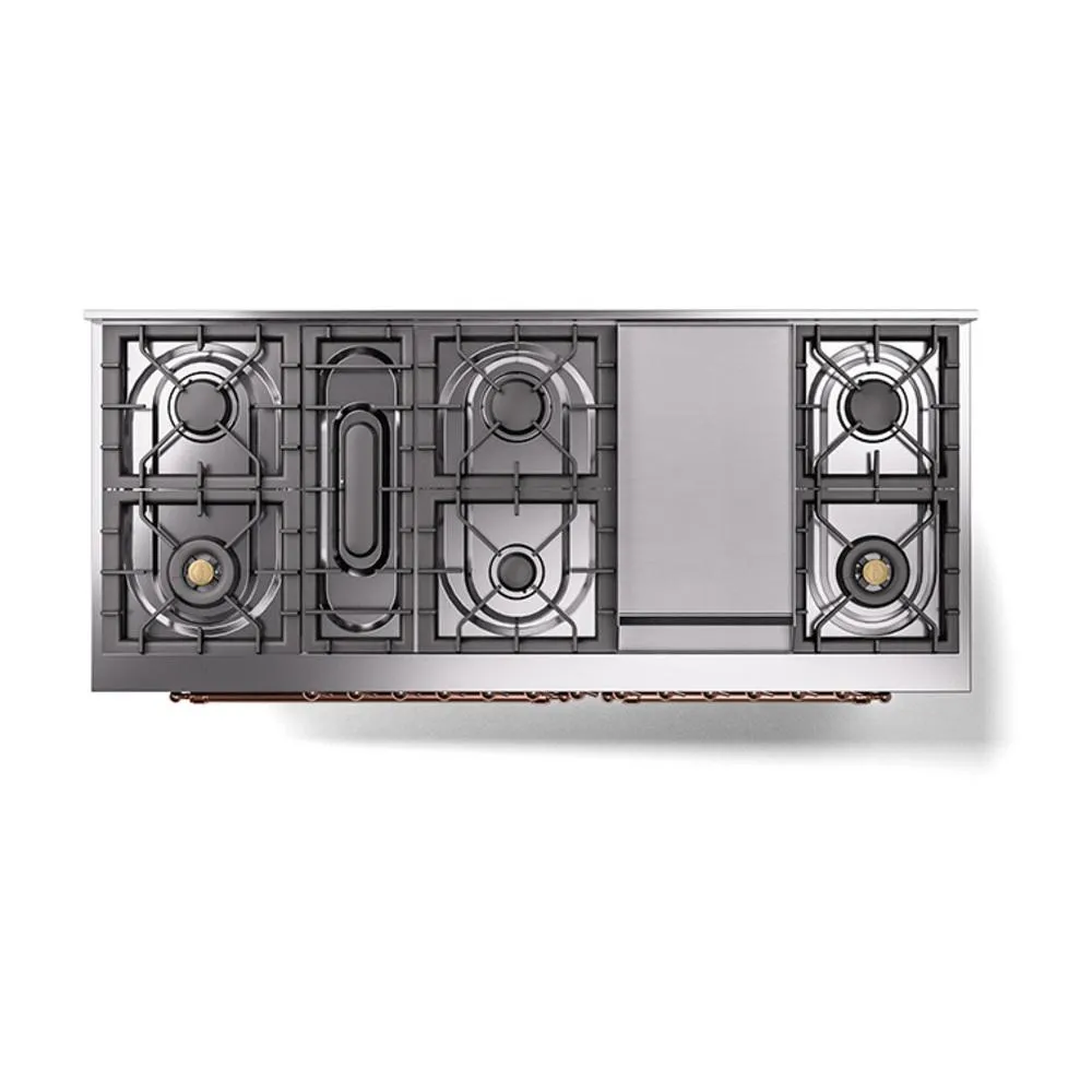 Ilve UN60FNMPBGP Ilve Un60Fnmpbgp Nostalgie Ii Noblesse 60" Dual Fuel Range (9 Sealed Burners   Griddle, Natural Gas, Triple Glass Door, Blue Grey, Copper)