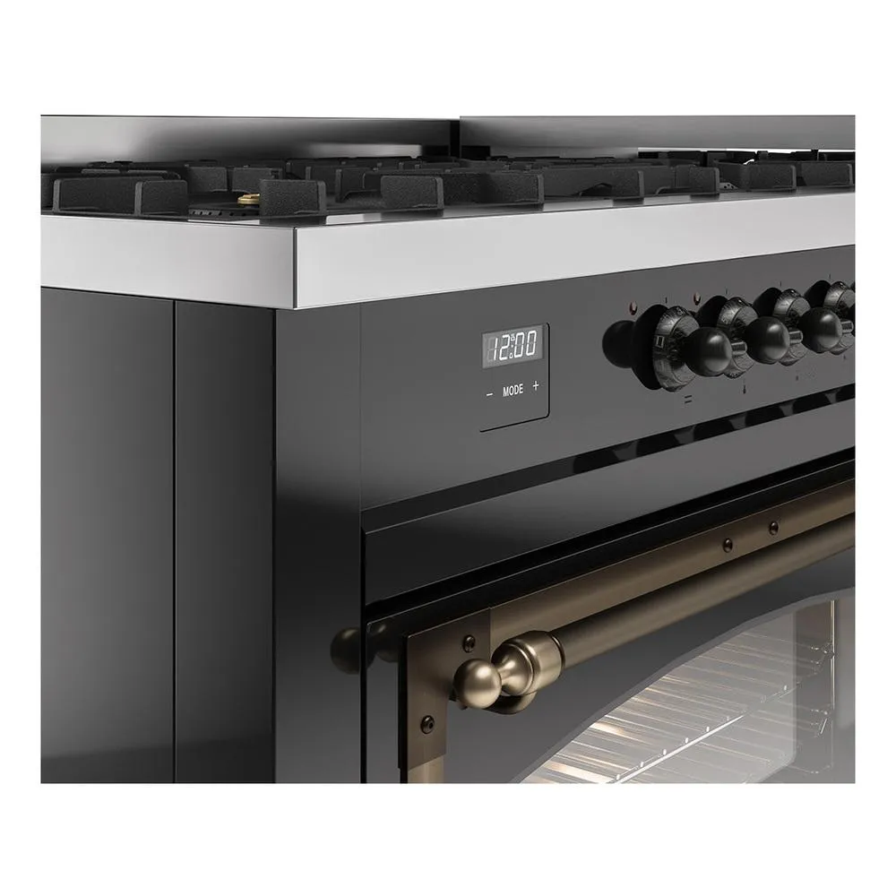 Ilve UN60FNMPBKB Ilve Un60Fnmpbkb Nostalgie Ii Noblesse 60" Dual Fuel Range (9 Sealed Burners   Griddle, Natural Gas, Triple Glass Door, Glossy Black, Burnished)