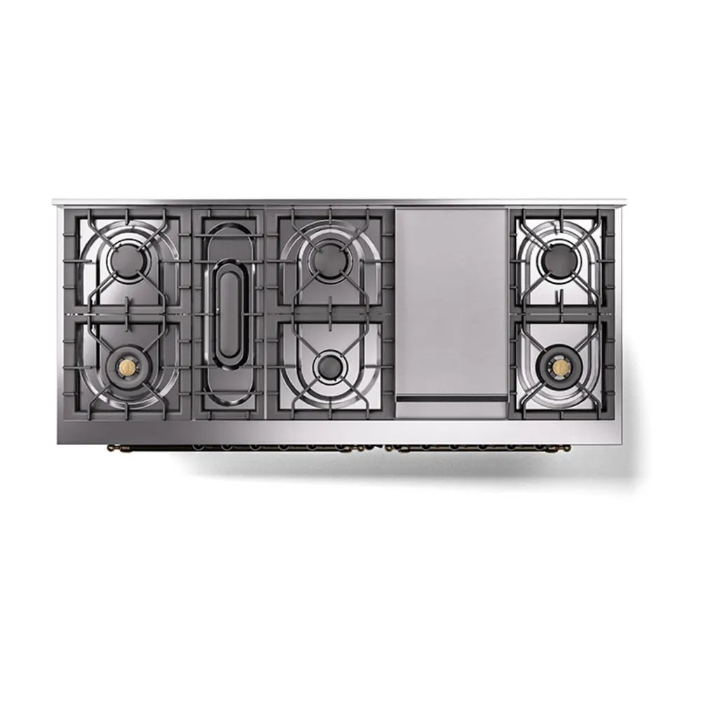 Ilve UN60FNMPBKB Ilve Un60Fnmpbkb Nostalgie Ii Noblesse 60" Dual Fuel Range (9 Sealed Burners   Griddle, Natural Gas, Triple Glass Door, Glossy Black, Burnished)
