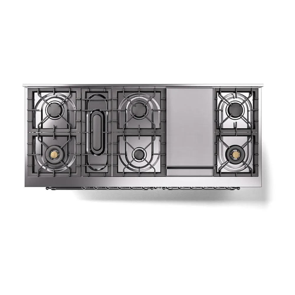 Ilve UN60FNMPBKC Ilve Un60Fnmpbkc Nostalgie Ii Noblesse 60" Dual Fuel Range (9 Sealed Burners   Griddle, Natural Gas, Triple Glass Door, Glossy Black, Chrome)