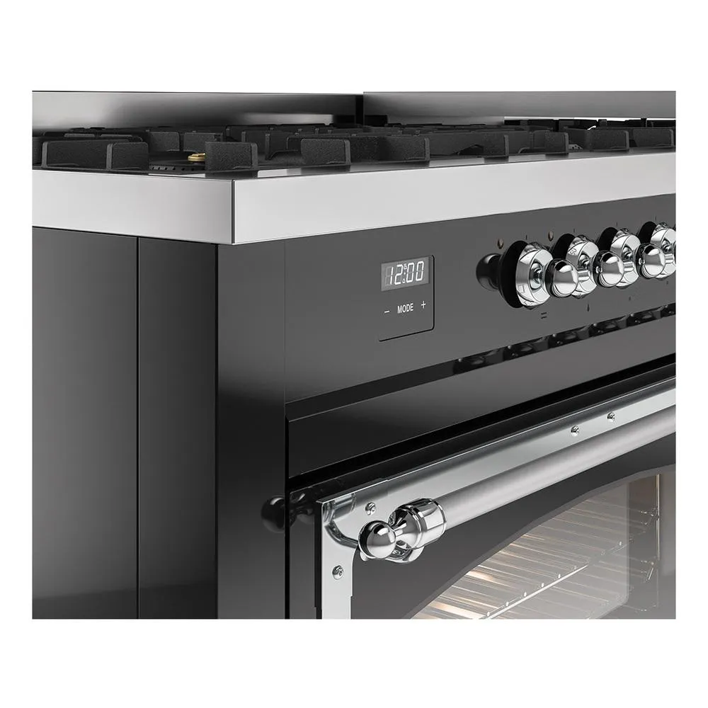 Ilve UN60FNMPBKC Ilve Un60Fnmpbkc Nostalgie Ii Noblesse 60" Dual Fuel Range (9 Sealed Burners   Griddle, Natural Gas, Triple Glass Door, Glossy Black, Chrome)