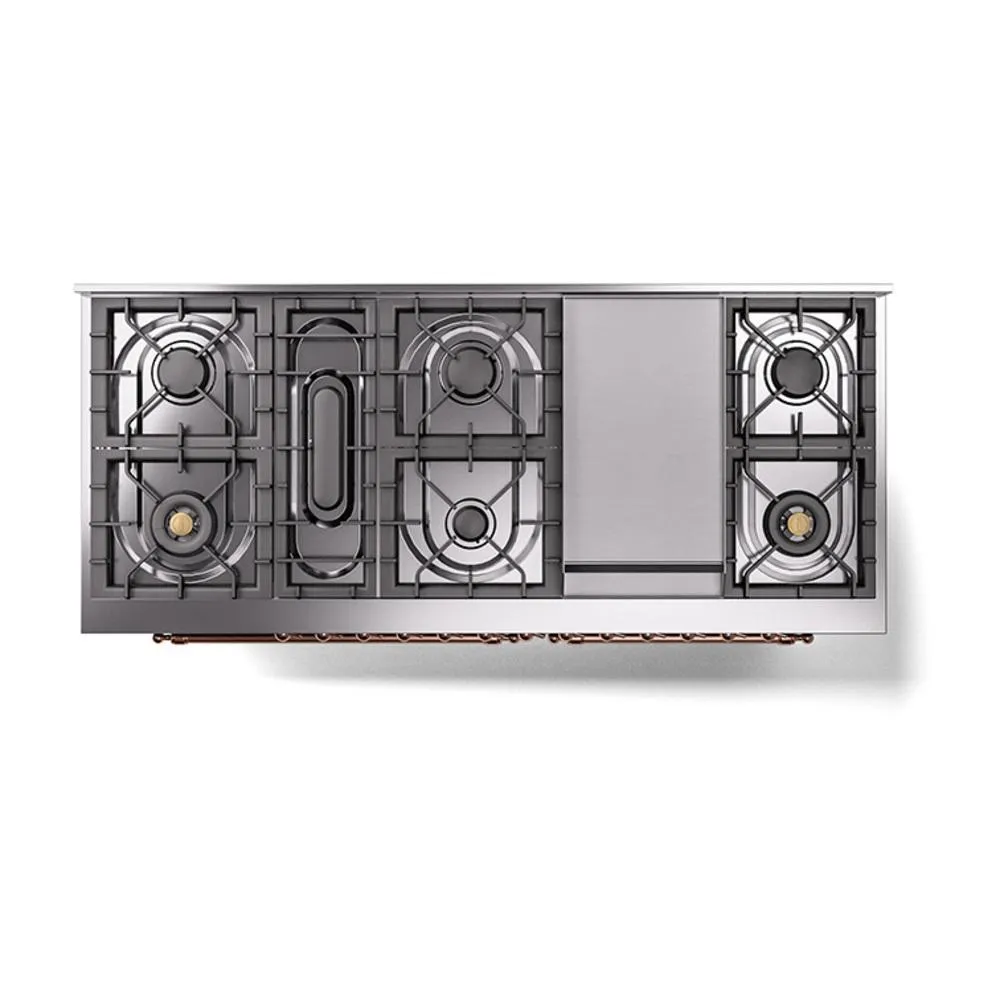 Ilve UN60FNMPBKP Ilve Un60Fnmpbkp Nostalgie Ii Noblesse 60" Dual Fuel Range (9 Sealed Burners   Griddle, Natural Gas, Triple Glass Door, Glossy Black, Copper)