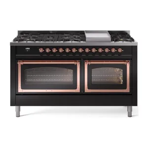 Ilve UN60FNMPBKP Ilve Un60Fnmpbkp Nostalgie Ii Noblesse 60" Dual Fuel Range (9 Sealed Burners   Griddle, Natural Gas, Triple Glass Door, Glossy Black, Copper) Professional Ranges dual fuel professional range 36 inch