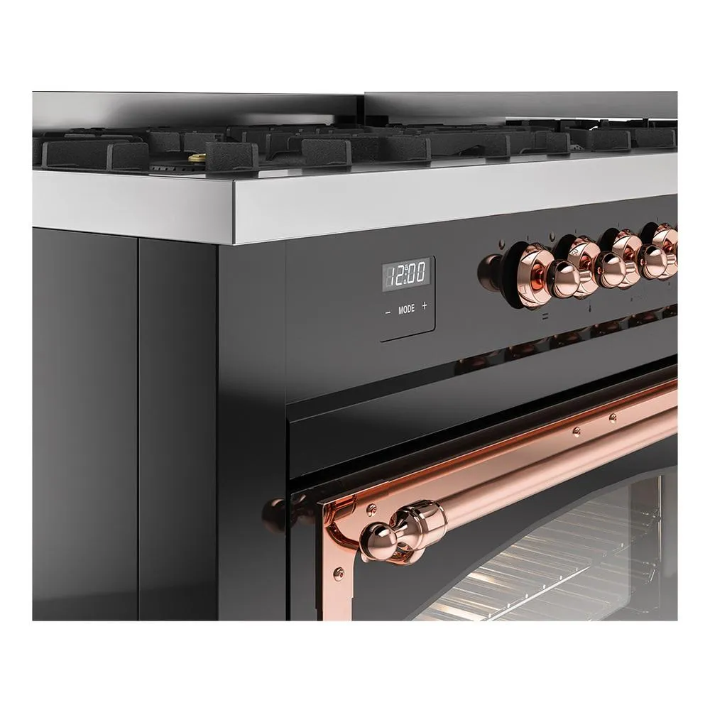 Ilve UN60FNMPBKP Ilve Un60Fnmpbkp Nostalgie Ii Noblesse 60" Dual Fuel Range (9 Sealed Burners   Griddle, Natural Gas, Triple Glass Door, Glossy Black, Copper)