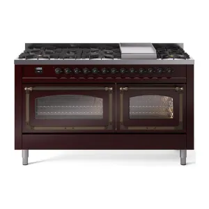 Ilve UN60FNMPBUBLP Ilve Un60Fnmpbublp Nostalgie Ii Noblesse 60" Dual Fuel Range (9 Sealed Burners   Griddle, Liquid Propane, Triple Glass Door, Burgundy, Burnished) Professional Ranges dual fuel professional range 36 inch