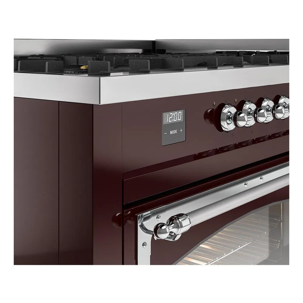 Ilve UN60FNMPBUC Ilve Un60Fnmpbuc Nostalgie Ii Noblesse 60" Dual Fuel Range (9 Sealed Burners   Griddle, Natural Gas, Triple Glass Door, Burgundy, Chrome)
