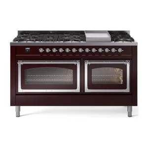 Ilve UN60FNMPBUC Ilve Un60Fnmpbuc Nostalgie Ii Noblesse 60" Dual Fuel Range (9 Sealed Burners   Griddle, Natural Gas, Triple Glass Door, Burgundy, Chrome) Professional Ranges dual fuel professional range 36 inch