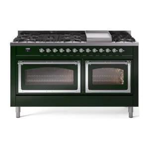 Ilve UN60FNMPEGC Ilve Un60Fnmpegc Nostalgie Ii Noblesse 60" Dual Fuel Range (9 Sealed Burners   Griddle, Natural Gas, Triple Glass Door, Emerald Green, Chrome) Professional Ranges dual fuel professional range 36 inch