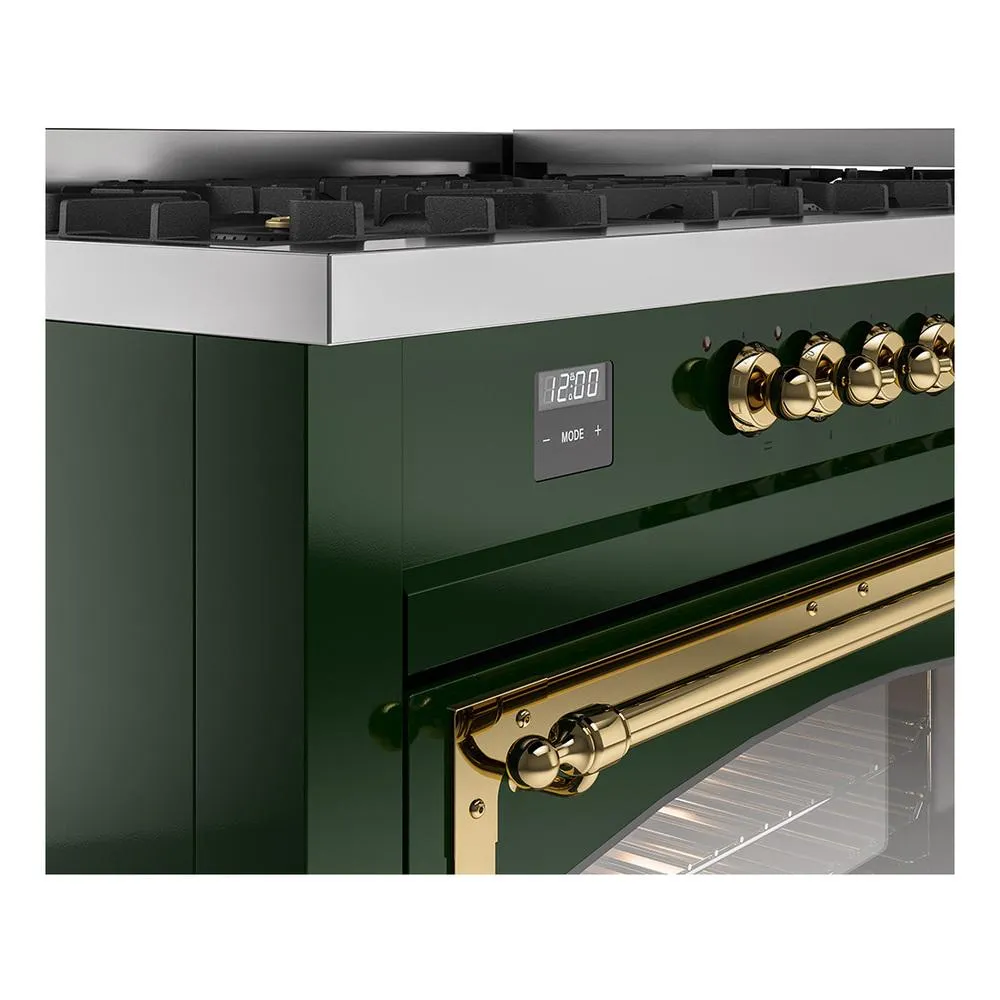 Ilve UN60FNMPEGGLP Ilve Un60Fnmpegglp Nostalgie Ii Noblesse 60" Dual Fuel Range (9 Sealed Burners   Griddle, Liquid Propane, Triple Glass Door, Emerald Green, Brass)