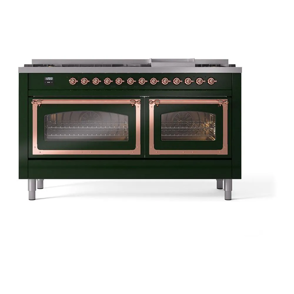 Ilve UN60FNMPEGP Ilve Un60Fnmpegp Nostalgie Ii Noblesse 60" Dual Fuel Range (9 Sealed Burners   Griddle, Natural Gas, Triple Glass Door, Emerald Green, Copper)