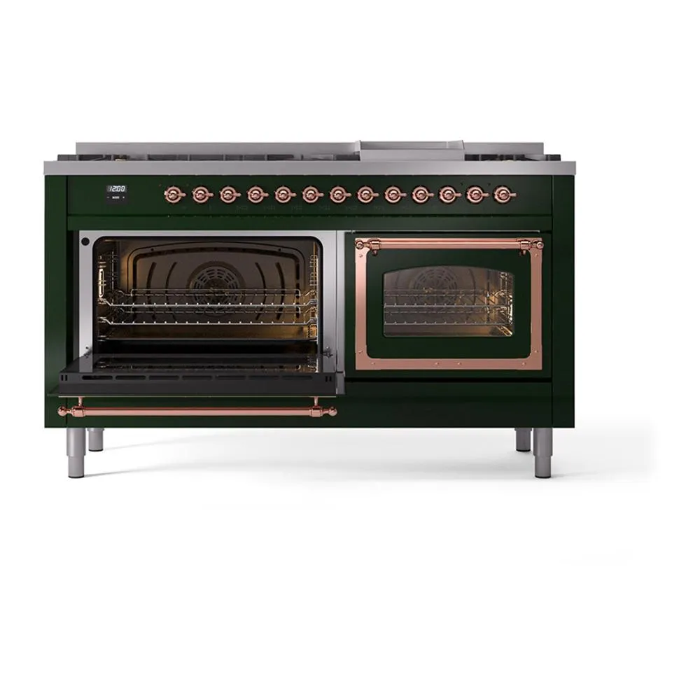 Ilve UN60FNMPEGP Ilve Un60Fnmpegp Nostalgie Ii Noblesse 60" Dual Fuel Range (9 Sealed Burners   Griddle, Natural Gas, Triple Glass Door, Emerald Green, Copper)