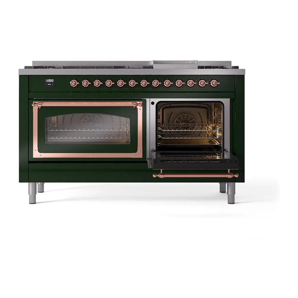 Ilve UN60FNMPEGP Ilve Un60Fnmpegp Nostalgie Ii Noblesse 60" Dual Fuel Range (9 Sealed Burners   Griddle, Natural Gas, Triple Glass Door, Emerald Green, Copper)