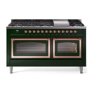 Ilve UN60FNMPEGPLP Ilve Un60Fnmpegplp Nostalgie Ii Noblesse 60" Dual Fuel Range (9 Sealed Burners   Griddle, Liquid Propane, Triple Glass Door, Emerald Green, Copper) Professional Ranges dual fuel professional range 36 inch