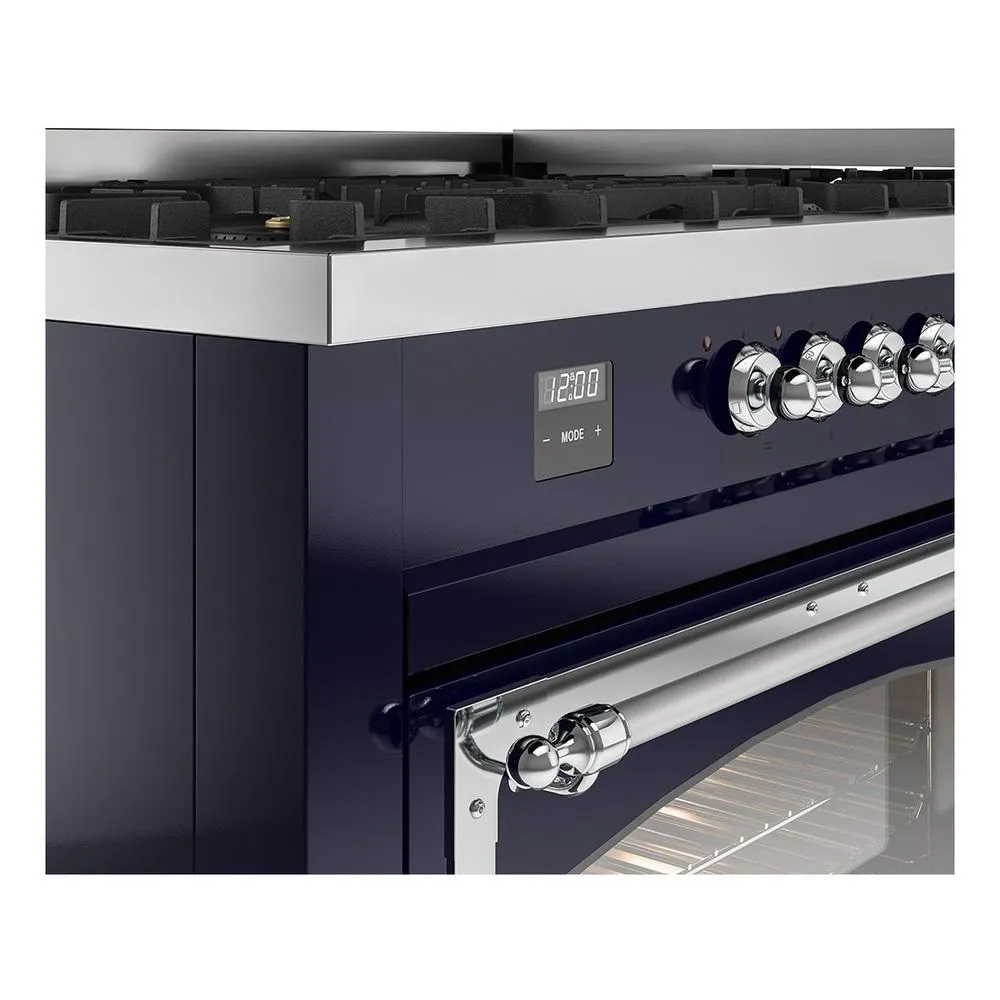 Ilve UN60FNMPMBCLP Ilve Un60Fnmpmbclp Nostalgie Ii Noblesse 60" Dual Fuel Range (9 Sealed Burners   Griddle, Liquid Propane, Triple Glass Door, Midnight Blue, Chrome)