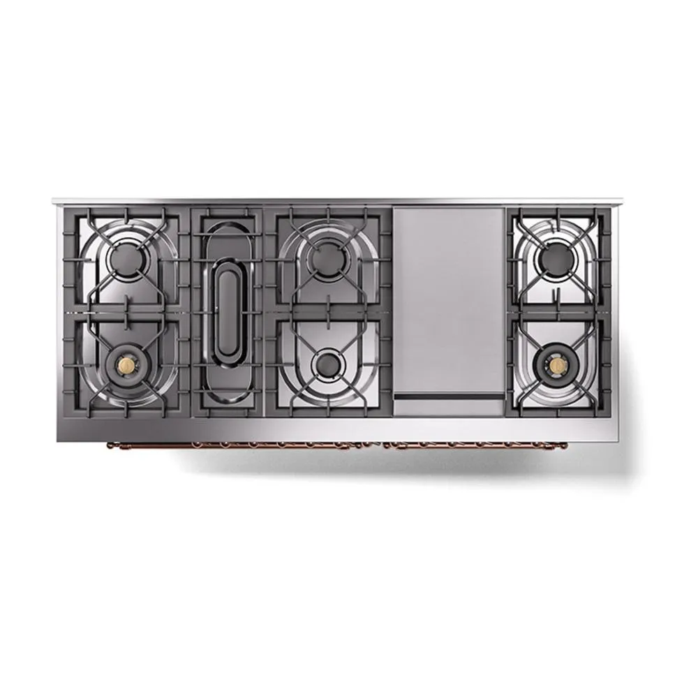 Ilve UN60FNMPMBP Ilve Un60Fnmpmbp Nostalgie Ii Noblesse 60" Dual Fuel Range (9 Sealed Burners   Griddle, Natural Gas, Triple Glass Door, Midnight Blue, Copper)