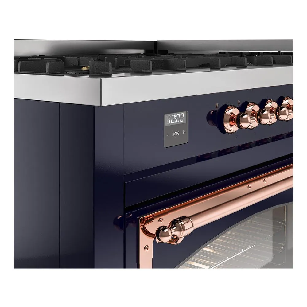 Ilve UN60FNMPMBP Ilve Un60Fnmpmbp Nostalgie Ii Noblesse 60" Dual Fuel Range (9 Sealed Burners   Griddle, Natural Gas, Triple Glass Door, Midnight Blue, Copper)