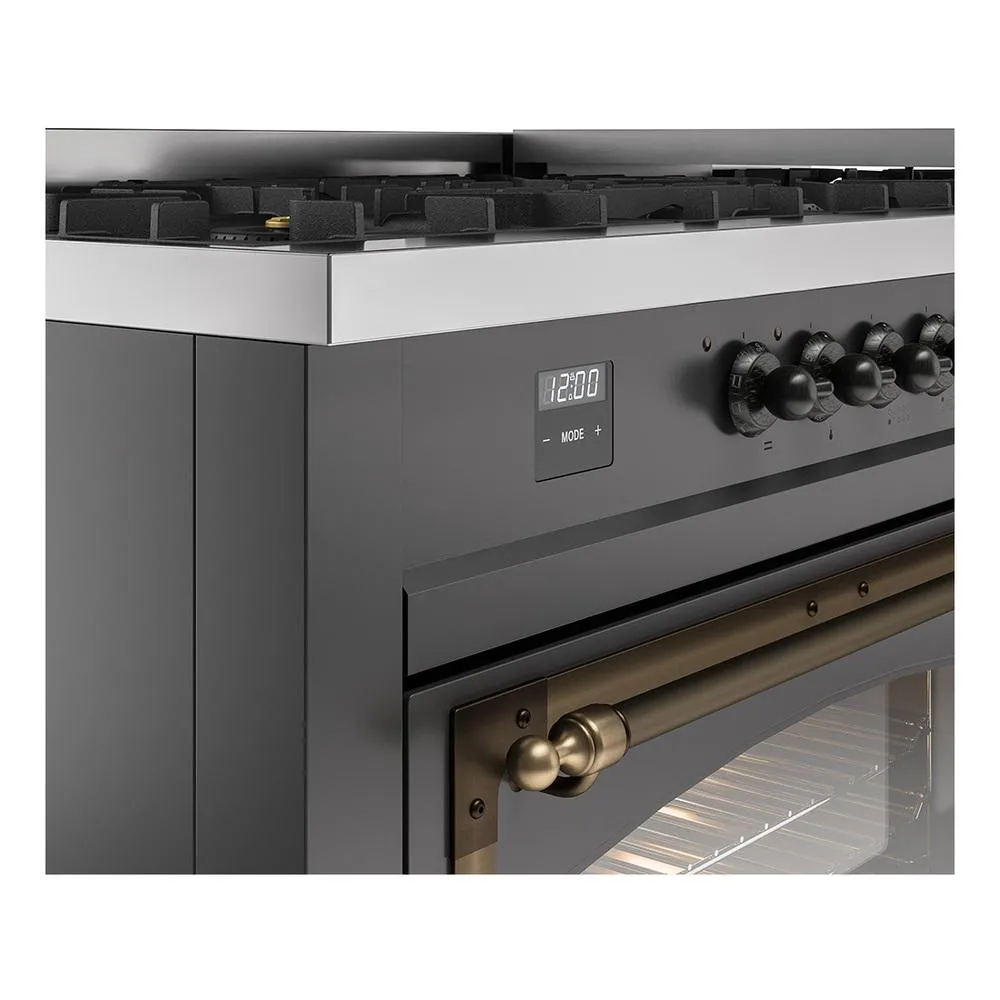 Ilve UN60FNMPMGBLP Ilve Un60Fnmpmgblp Nostalgie Ii Noblesse 60" Dual Fuel Range (9 Sealed Burners   Griddle, Liquid Propane, Triple Glass Door, Graphite Matte, Burnished)