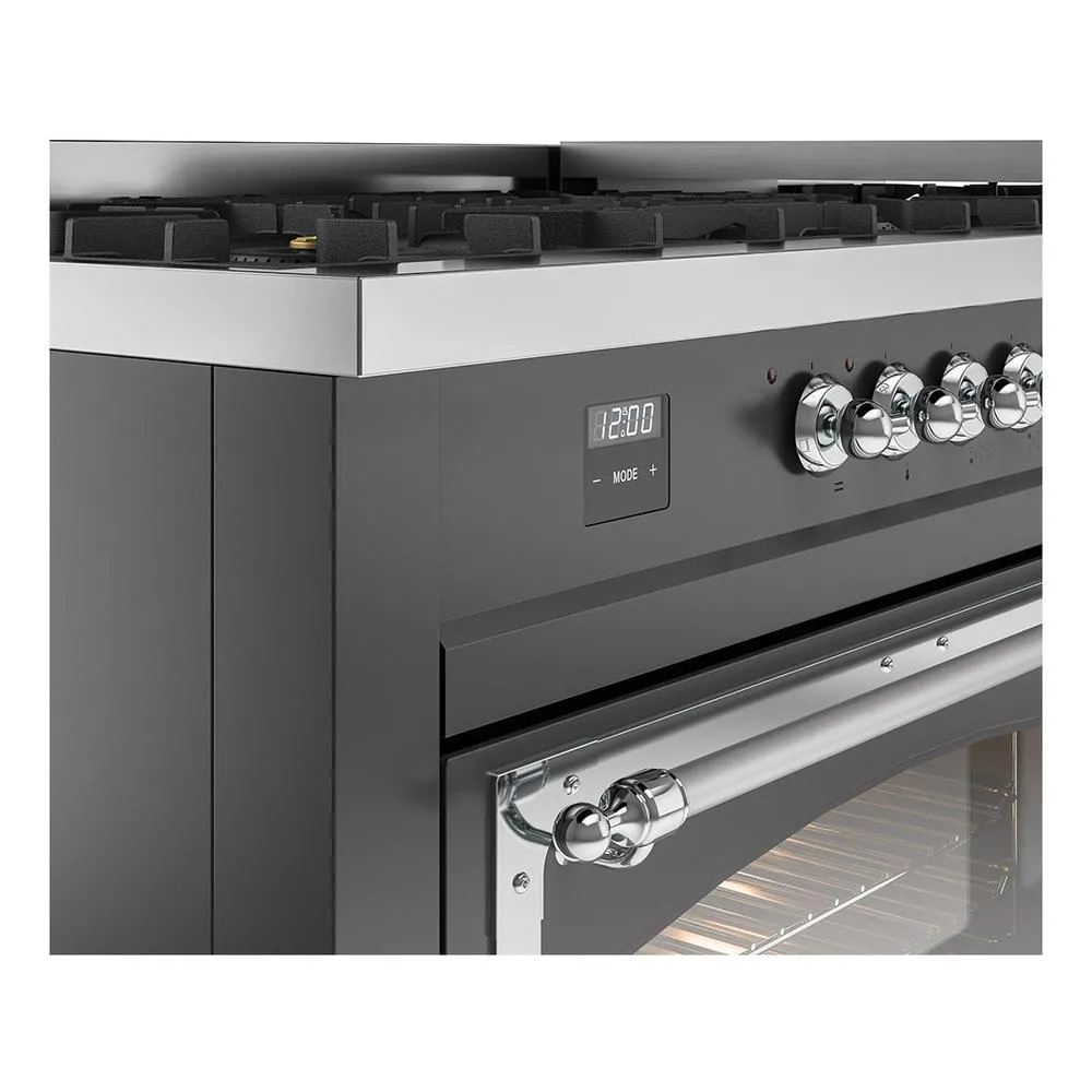Ilve UN60FNMPMGC Ilve Un60Fnmpmgc Nostalgie Ii Noblesse 60" Dual Fuel Range (9 Sealed Burners   Griddle, Natural Gas, Triple Glass Door, Graphite Matte, Chrome)