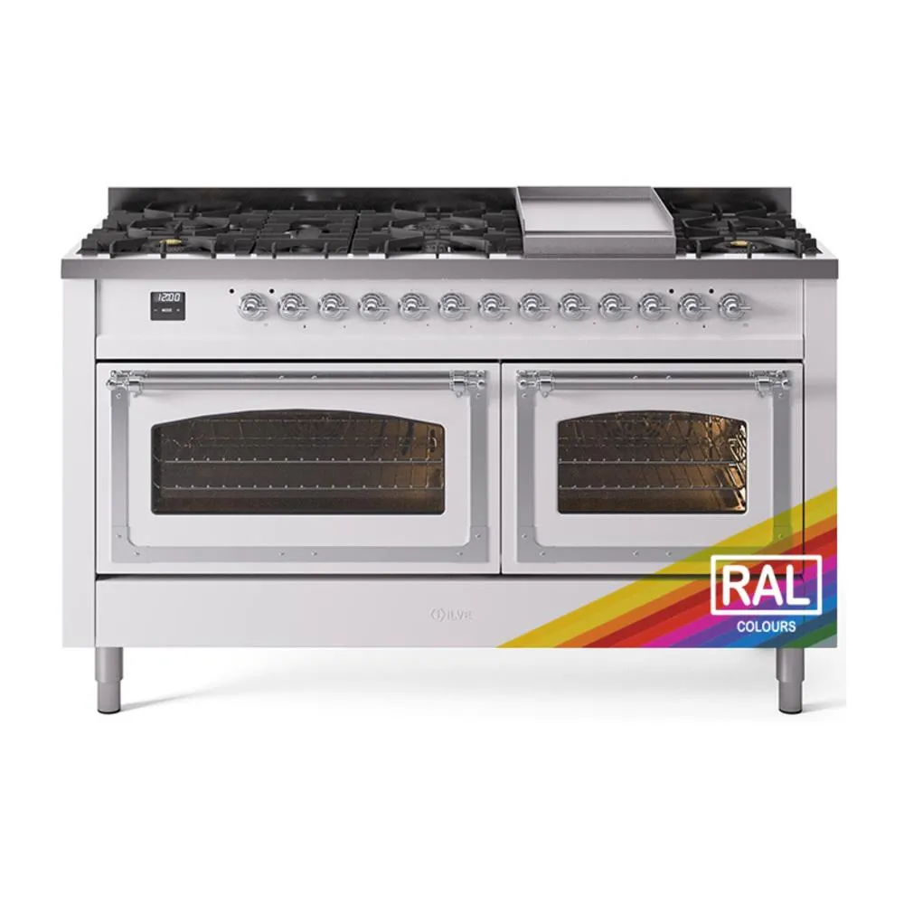 Ilve UN60FNMPRACLP Ilve Un60Fnmpraclp Nostalgie Ii Noblesse 60" Dual Fuel Range (9 Sealed Burners   Griddle, Liquid Propane, Triple Glass Door, Ral, Chrome) Professional Ranges dual fuel professional range 36 inch