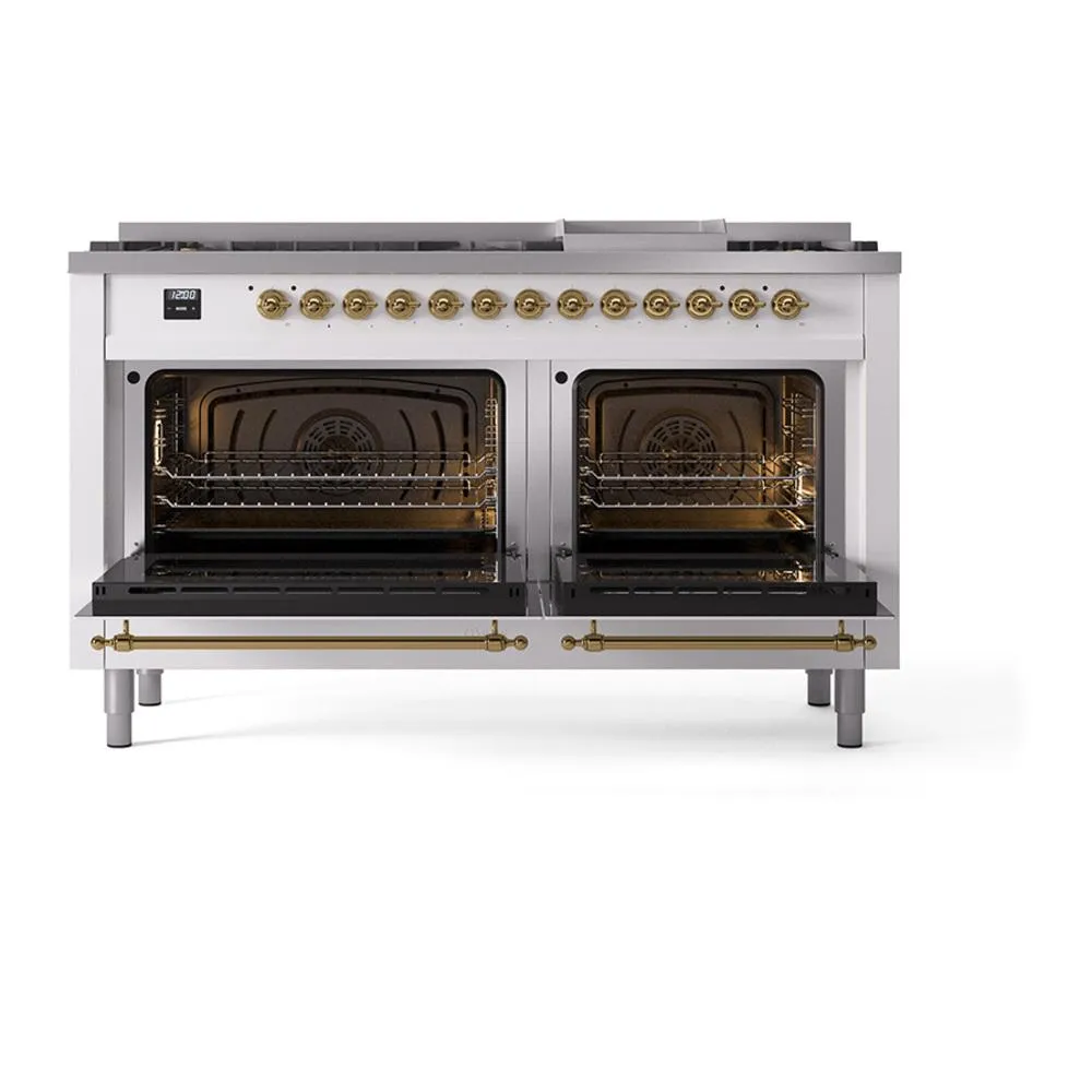 Ilve UN60FNMPRAGLP Ilve Un60Fnmpraglp Nostalgie Ii Noblesse 60" Dual Fuel Range (9 Sealed Burners   Griddle, Liquid Propane, Triple Glass Door, Ral, Brass)