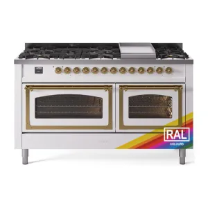 Ilve UN60FNMPRAGLP Ilve Un60Fnmpraglp Nostalgie Ii Noblesse 60" Dual Fuel Range (9 Sealed Burners   Griddle, Liquid Propane, Triple Glass Door, Ral, Brass) Professional Ranges dual fuel professional range 36 inch