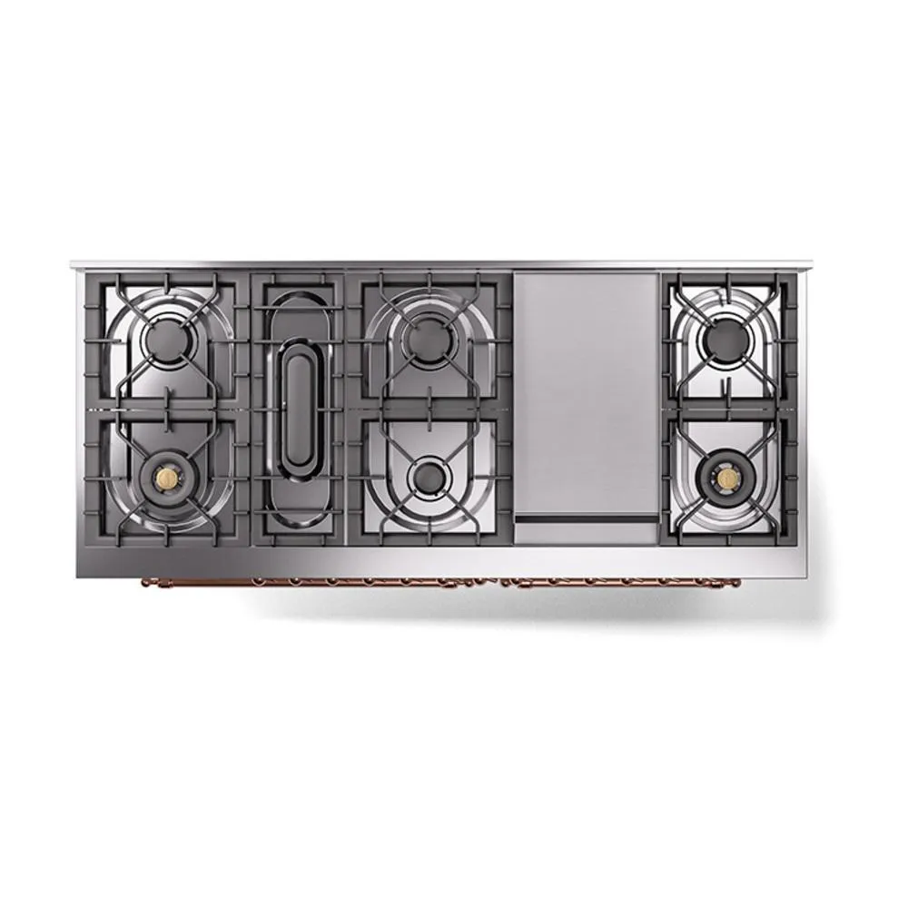 Ilve UN60FNMPRAP Ilve Un60Fnmprap Nostalgie Ii Noblesse 60" Dual Fuel Range (9 Sealed Burners   Griddle, Natural Gas, Triple Glass Door, Ral, Copper)
