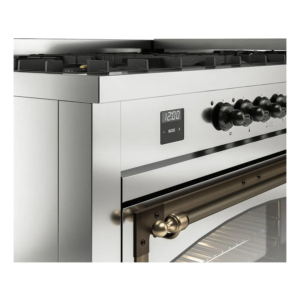 Ilve UN60FNMPSSB Ilve Un60Fnmpssb Nostalgie Ii Noblesse 60" Dual Fuel Range (9 Sealed Burners   Griddle, Natural Gas, Triple Glass Door, Stainless Steel, Burnished)
