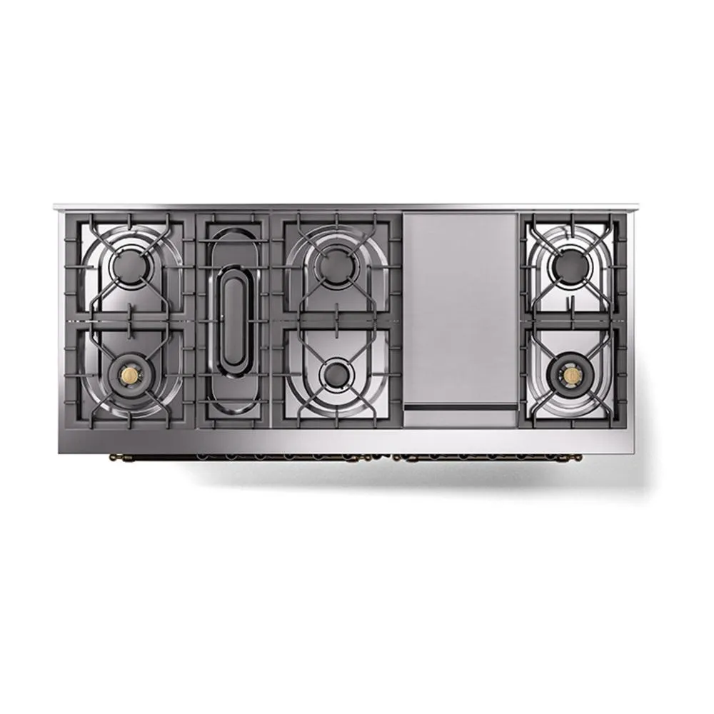 Ilve UN60FNMPSSB Ilve Un60Fnmpssb Nostalgie Ii Noblesse 60" Dual Fuel Range (9 Sealed Burners   Griddle, Natural Gas, Triple Glass Door, Stainless Steel, Burnished)