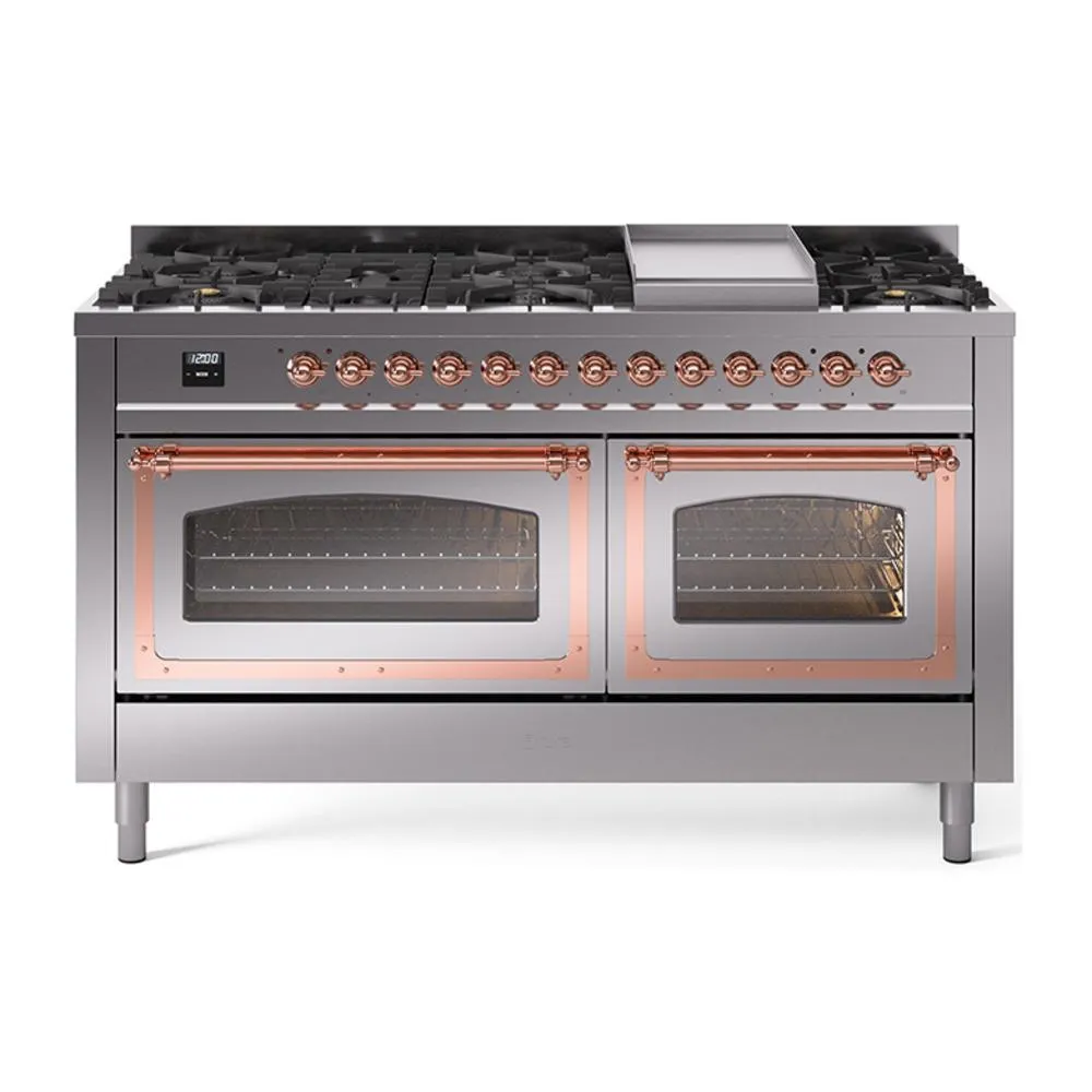 Ilve UN60FNMPSSP Ilve Un60Fnmpssp Nostalgie Ii Noblesse 60" Dual Fuel Range (9 Sealed Burners   Griddle, Natural Gas, Triple Glass Door, Stainless Steel, Copper) Professional Ranges dual fuel professional range 36 inch