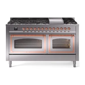 Ilve UN60FNMPSSP Ilve Un60Fnmpssp Nostalgie Ii Noblesse 60" Dual Fuel Range (9 Sealed Burners   Griddle, Natural Gas, Triple Glass Door, Stainless Steel, Copper) Professional Ranges dual fuel professional range 36 inch