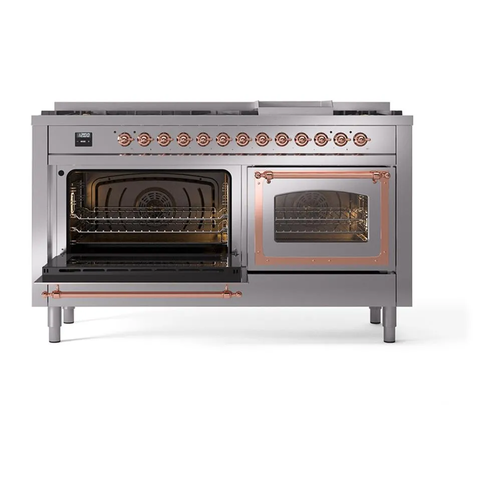 Ilve UN60FNMPSSP Ilve Un60Fnmpssp Nostalgie Ii Noblesse 60" Dual Fuel Range (9 Sealed Burners   Griddle, Natural Gas, Triple Glass Door, Stainless Steel, Copper)