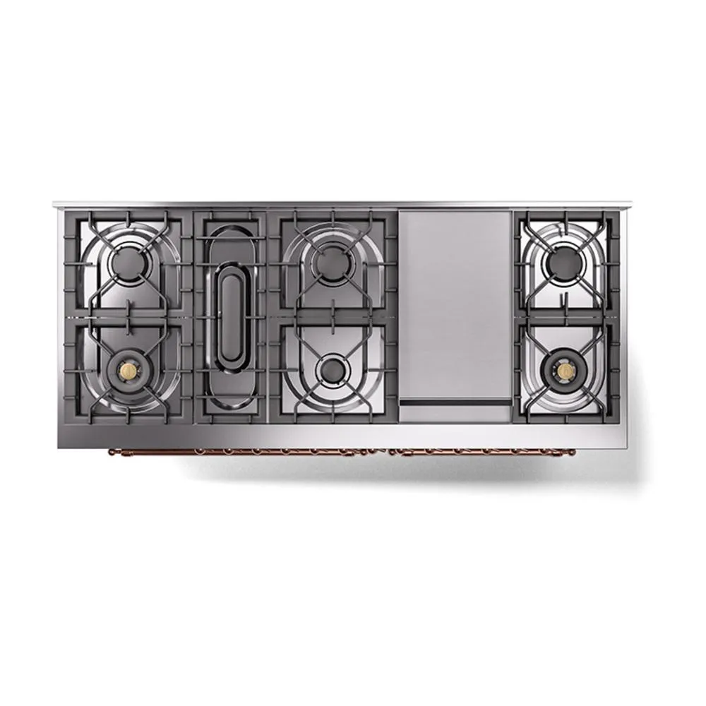 Ilve UN60FNMPSSP Ilve Un60Fnmpssp Nostalgie Ii Noblesse 60" Dual Fuel Range (9 Sealed Burners   Griddle, Natural Gas, Triple Glass Door, Stainless Steel, Copper)