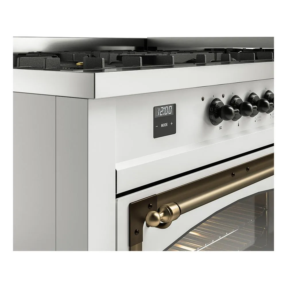 Ilve UN60FNMPWHBLP Ilve Un60Fnmpwhblp Nostalgie Ii Noblesse 60" Dual Fuel Range (9 Sealed Burners   Griddle, Liquid Propane, Triple Glass Door, White, Burnished)