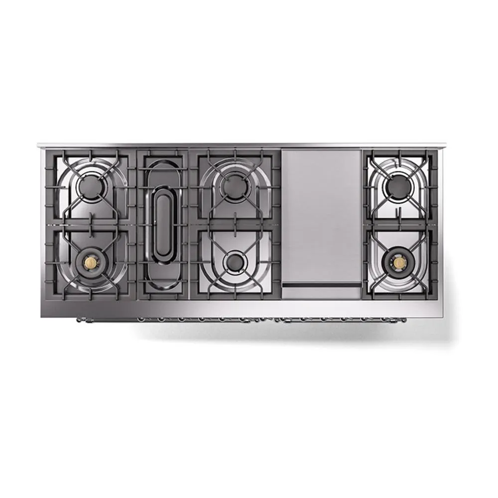 Ilve UN60FNMPWHC Ilve Un60Fnmpwhc Nostalgie Ii Noblesse 60" Dual Fuel Range (9 Sealed Burners   Griddle, Natural Gas, Triple Glass Door, White, Chrome)
