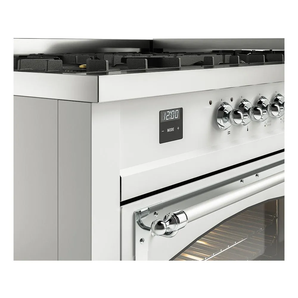 Ilve UN60FNMPWHC Ilve Un60Fnmpwhc Nostalgie Ii Noblesse 60" Dual Fuel Range (9 Sealed Burners   Griddle, Natural Gas, Triple Glass Door, White, Chrome)