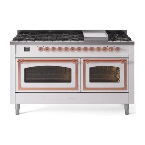 Ilve UN60FNMPWHPLP Ilve Un60Fnmpwhplp Nostalgie Ii Noblesse 60" Dual Fuel Range (9 Sealed Burners   Griddle, Liquid Propane, Triple Glass Door, White, Copper) Professional Ranges dual fuel professional range 36 inch